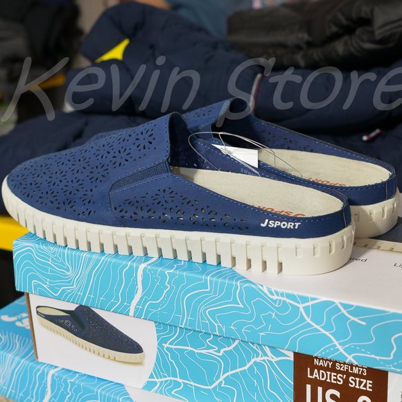 Jsport Ladies' Floral Mule Slip On Contoured Lightweight Shoe Navy - Picture 2 of 5